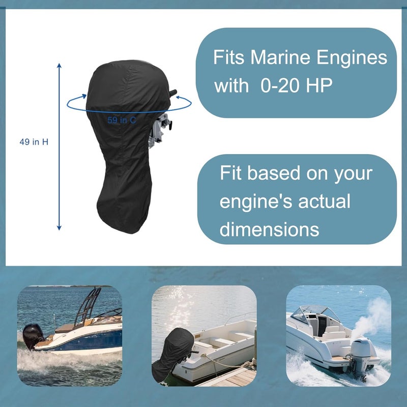 NorthBoat Waterproof Outboard Boat Motor Cover for 0-20HP，59 inch C * 49 inch H, Heavy Duty, Fade-Resistant, Universal Fit Engine Protection - Image 4